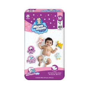 Mum Mum Baby Belt Diaper 40Pcs M (6-11Kg)